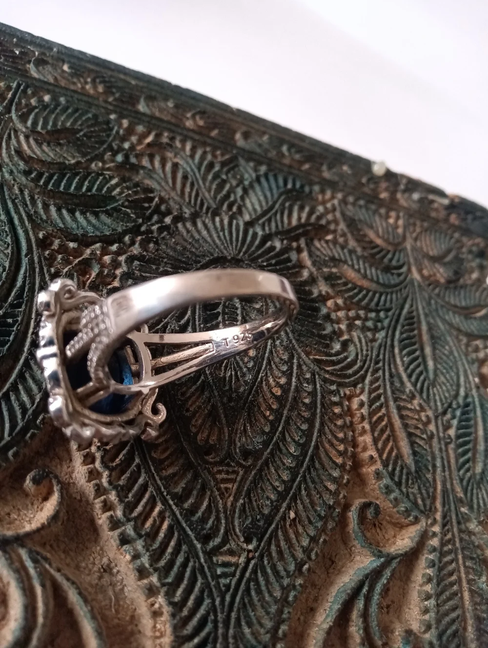 Sterling Silver 925 Ring Large Square Blue Sapphire Filigree Detail Size 9.5 - Picture 8 of 9